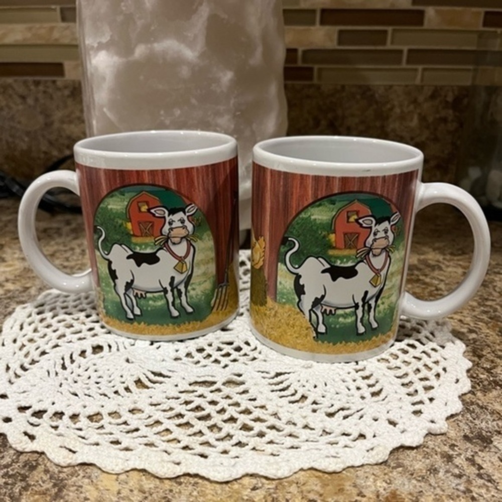 Houston Harvest Fun Cow and Barn Farm Mug Set of Two Coffee Tea - Picture 5 of 13